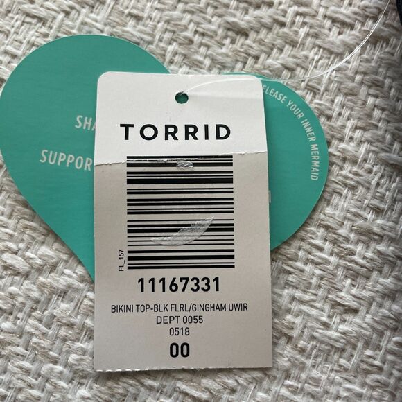 Torrid Vixen Womens 00 Black Floral Gingham Print Underwire Bikini Top NWT - Picture 7 of 9